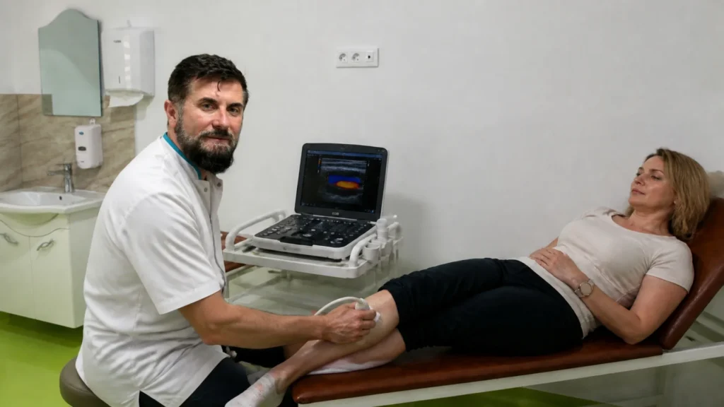 Dr. Vincze Gheorghe face o ecografie Doppler venoasă